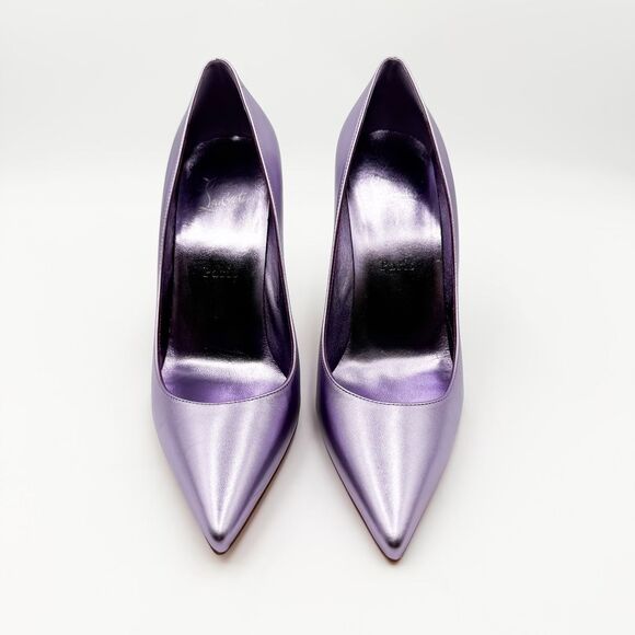 Christian Louboutin Kate 100 Metallic Leather Purple Heels EU 40 US 10 Pumps - Picture 4 of 13